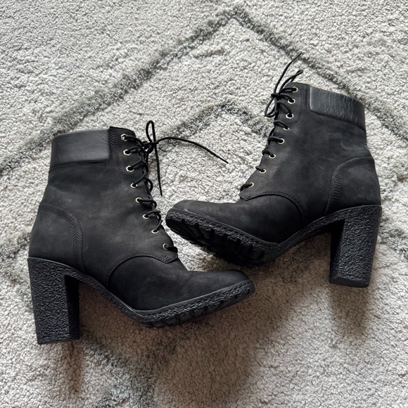 Timberland Tillston Mid Lace Up Boot black nubuck leather heels lug lace up 7.5 - Picture 7 of 14